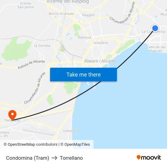 Condomina (Tram) to Torrellano map