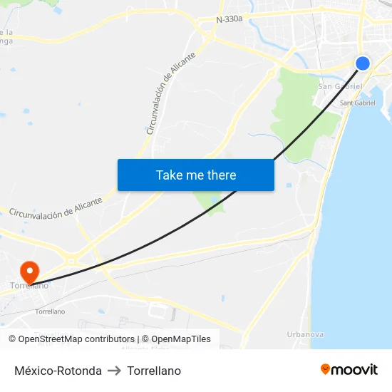 México-Rotonda to Torrellano map