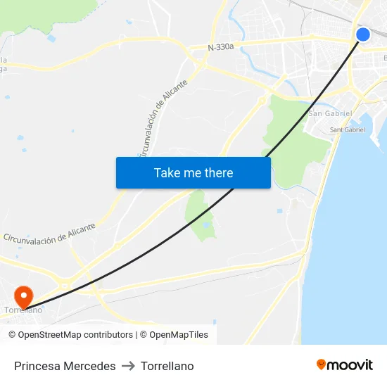 Princesa Mercedes to Torrellano map