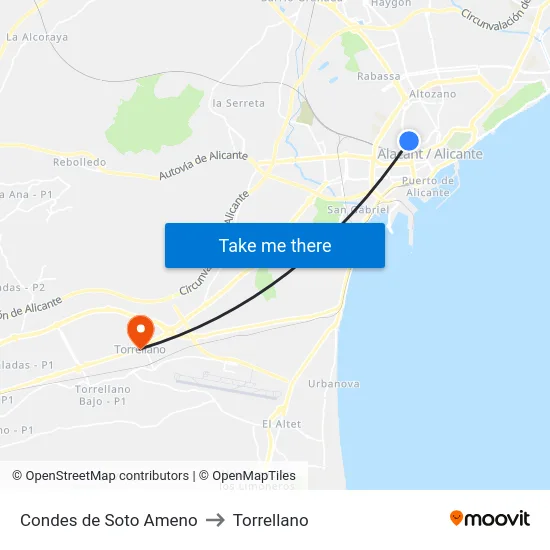 Condes de Soto Ameno to Torrellano map