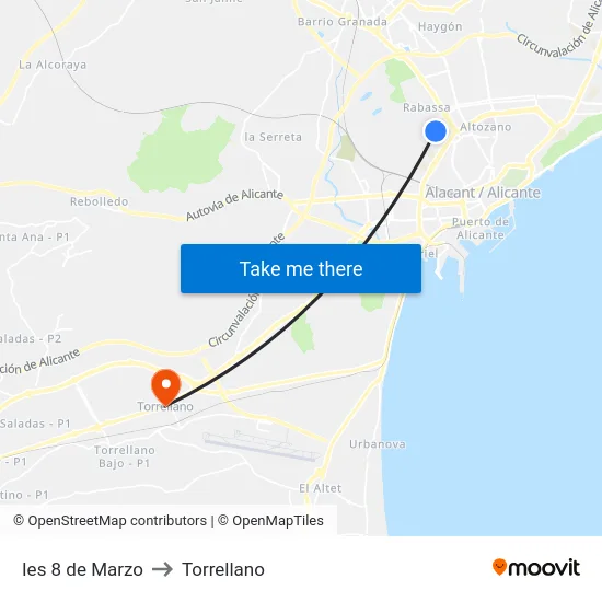 Ies 8 de Marzo to Torrellano map