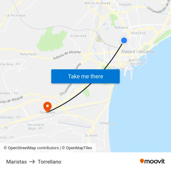 Maristas to Torrellano map