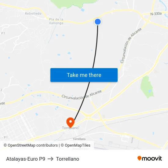 Atalayas-Euro P9 to Torrellano map