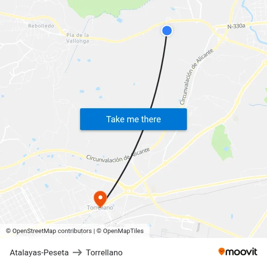 Atalayas-Peseta to Torrellano map