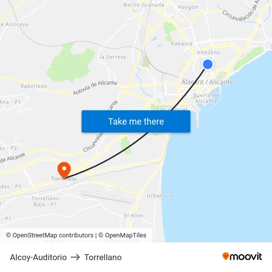 Alcoy-Auditorio to Torrellano map