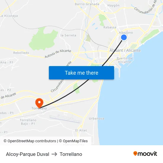 Alcoy-Parque Duval to Torrellano map