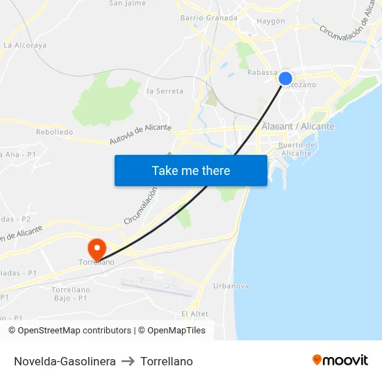 Novelda-Gasolinera to Torrellano map
