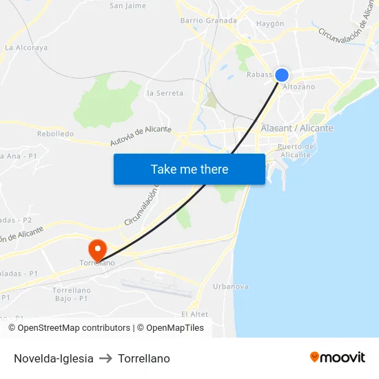 Novelda-Iglesia to Torrellano map