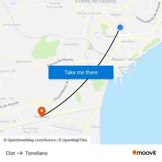 Clot to Torrellano map