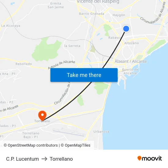 C.P. Lucentum to Torrellano map