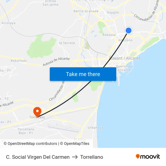 C. Social Virgen Del Carmen to Torrellano map