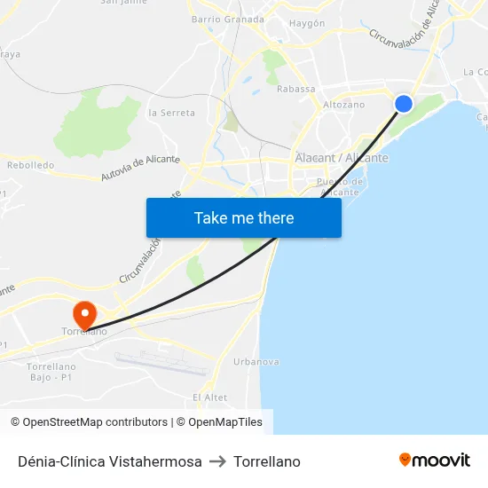 Dénia-Clínica Vistahermosa to Torrellano map