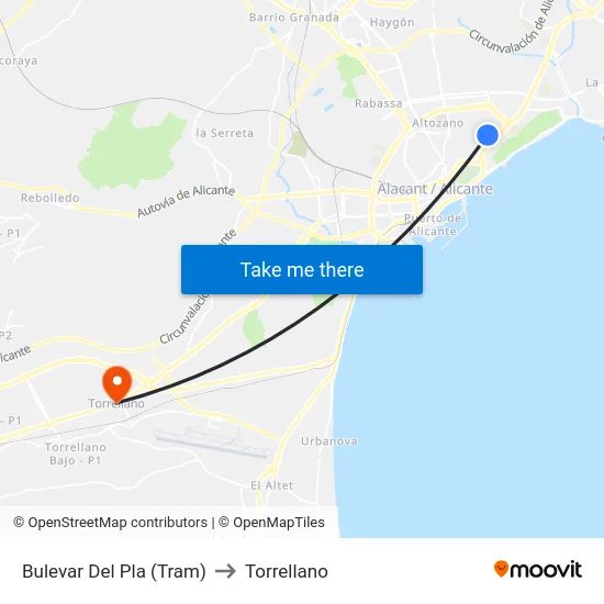 Bulevar Del Pla (Tram) to Torrellano map