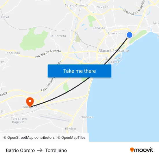 Barrio Obrero to Torrellano map