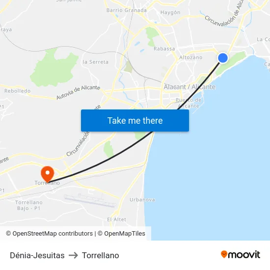 Dénia-Jesuitas to Torrellano map