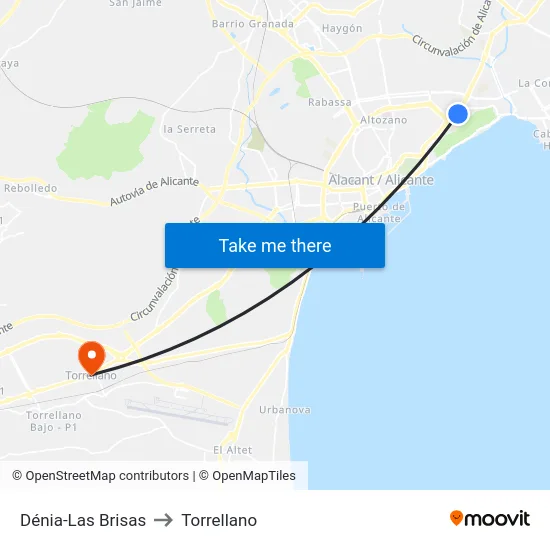Dénia-Las Brisas to Torrellano map
