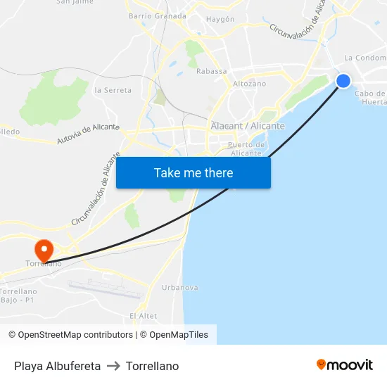 Playa Albufereta to Torrellano map