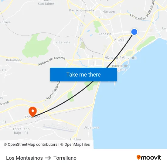 Los Montesinos to Torrellano map
