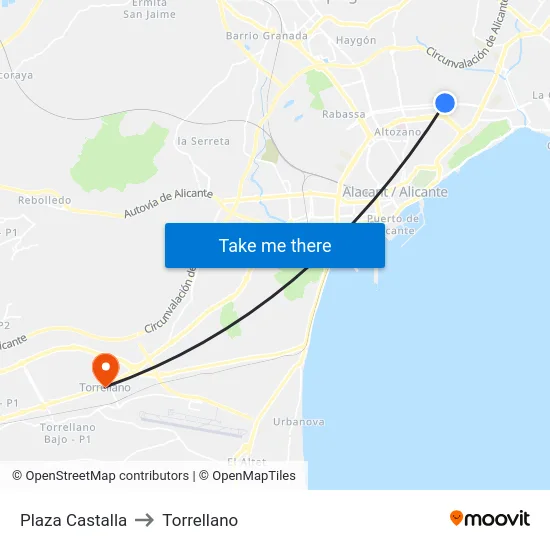 Plaza Castalla to Torrellano map