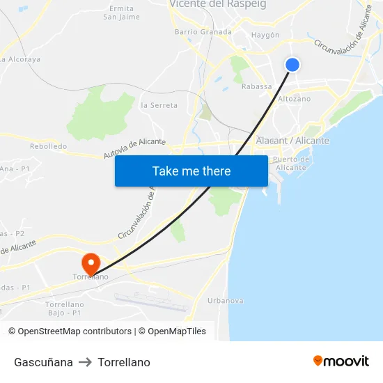 Gascuñana to Torrellano map