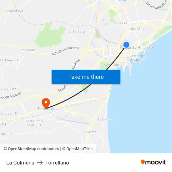 La Colmena to Torrellano map