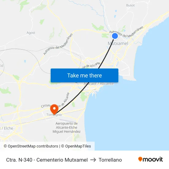 Ctra. N-340 - Cementerio Mutxamel to Torrellano map