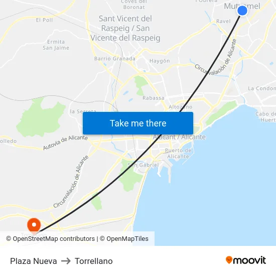 Plaza Nueva to Torrellano map