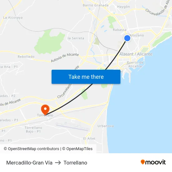 Mercadillo-Gran Vía to Torrellano map