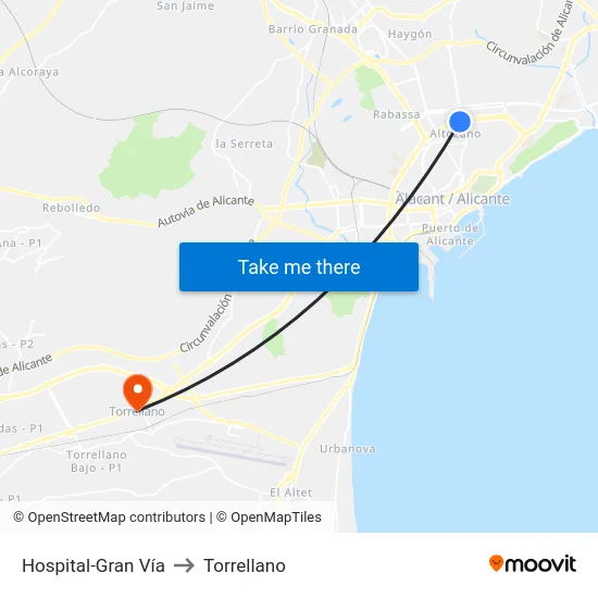 Hospital-Gran Vía to Torrellano map