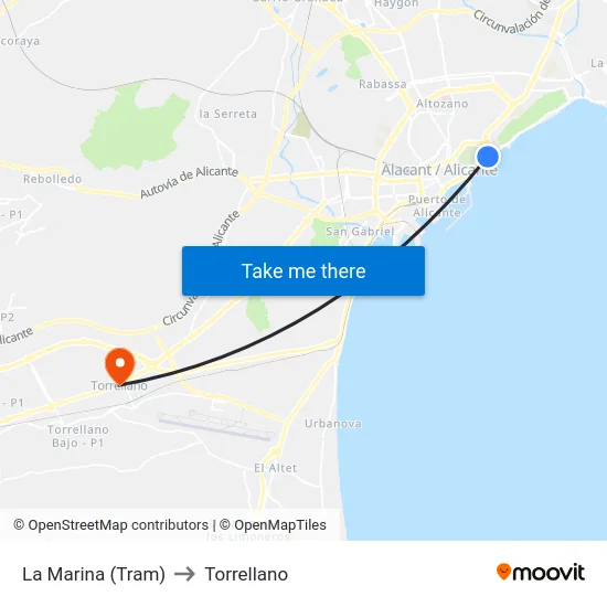 La Marina (Tram) to Torrellano map