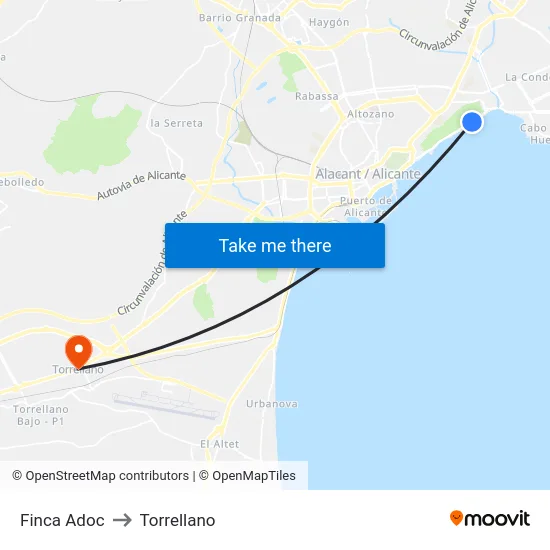 Finca Adoc to Torrellano map