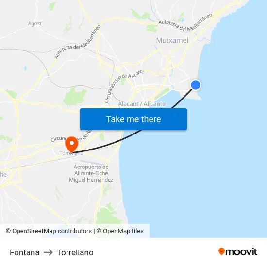 Fontana to Torrellano map