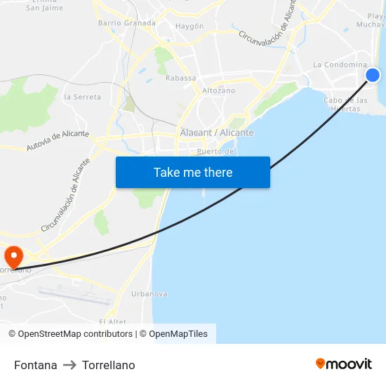 Fontana to Torrellano map