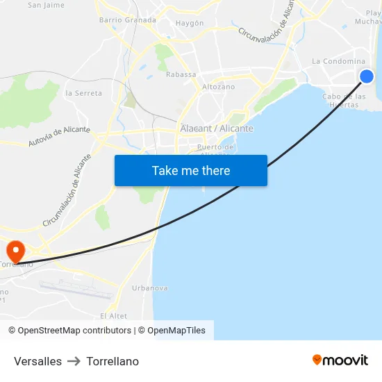 Versalles to Torrellano map