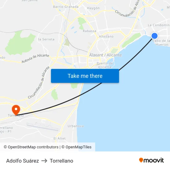 Adolfo Suárez to Torrellano map