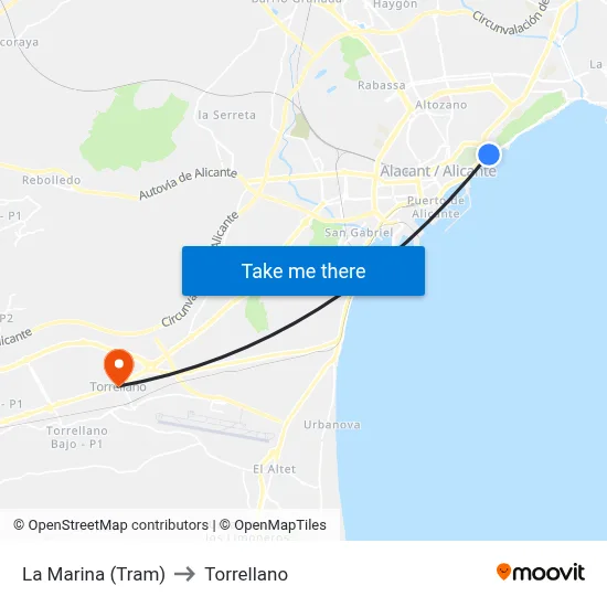 La Marina (Tram) to Torrellano map