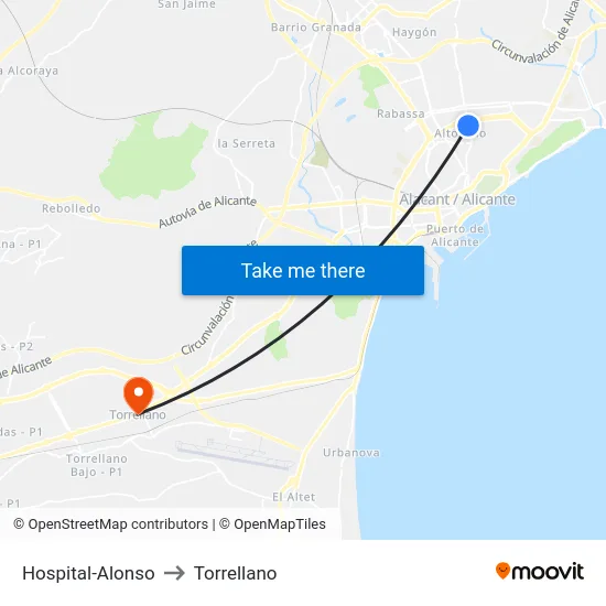 Hospital-Alonso to Torrellano map
