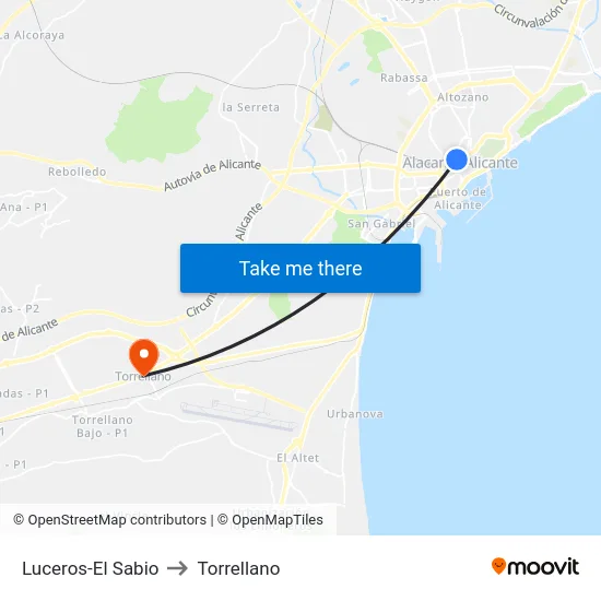Luceros-El Sabio to Torrellano map