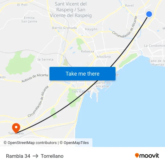 Rambla 34 to Torrellano map