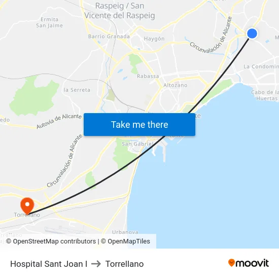 Hospital Sant Joan I to Torrellano map