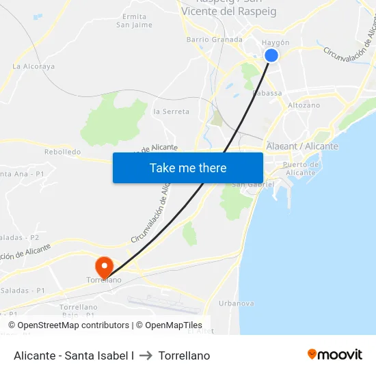 Alicante - Santa Isabel I to Torrellano map