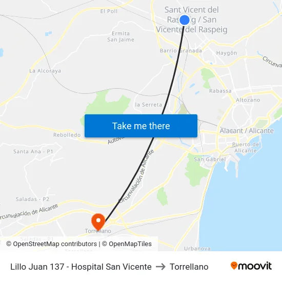 Lillo Juan 137 - Hospital San Vicente to Torrellano map