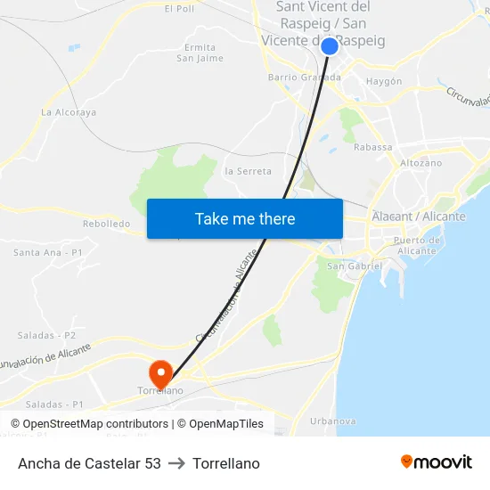 Ancha de Castelar 53 to Torrellano map