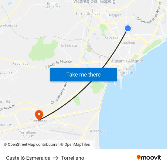 Castelló-Esmeralda to Torrellano map
