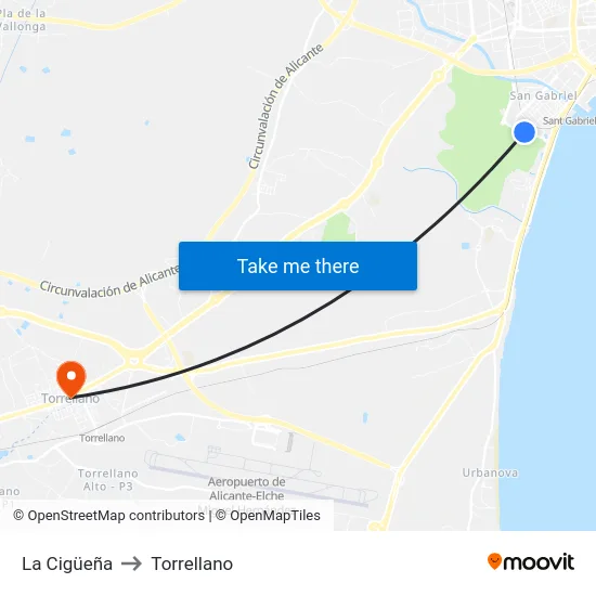 La Cigüeña to Torrellano map