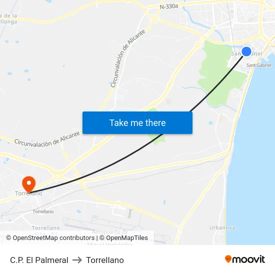 C.P. El Palmeral to Torrellano map