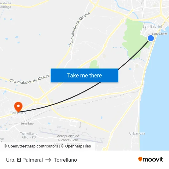 Urb. El Palmeral to Torrellano map