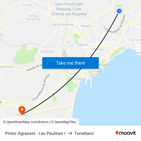Pintor Agrassot - Les Paulines I to Torrellano map