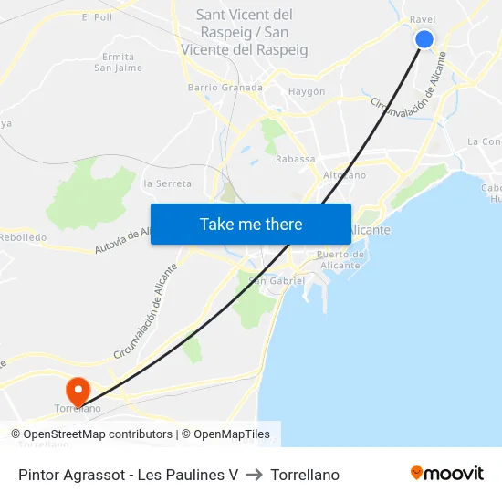 Pintor Agrassot - Les Paulines V to Torrellano map
