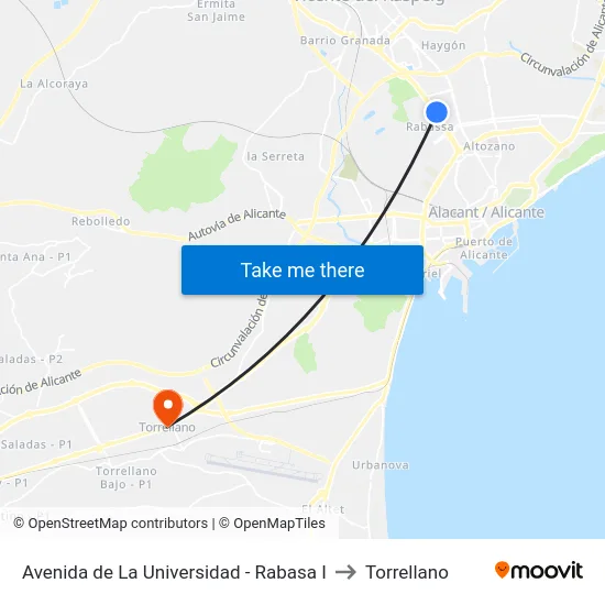 Avenida de La Universidad - Rabasa I to Torrellano map